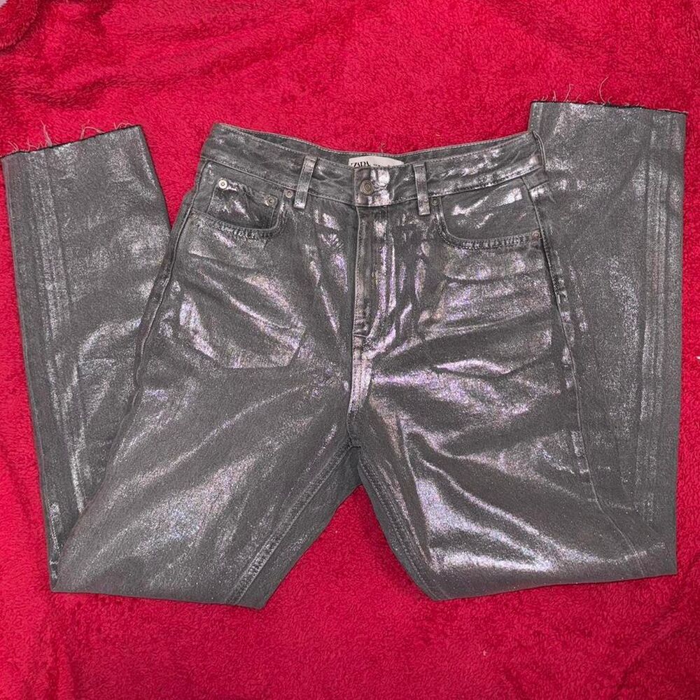 Zara Women's silver metallic Jeans